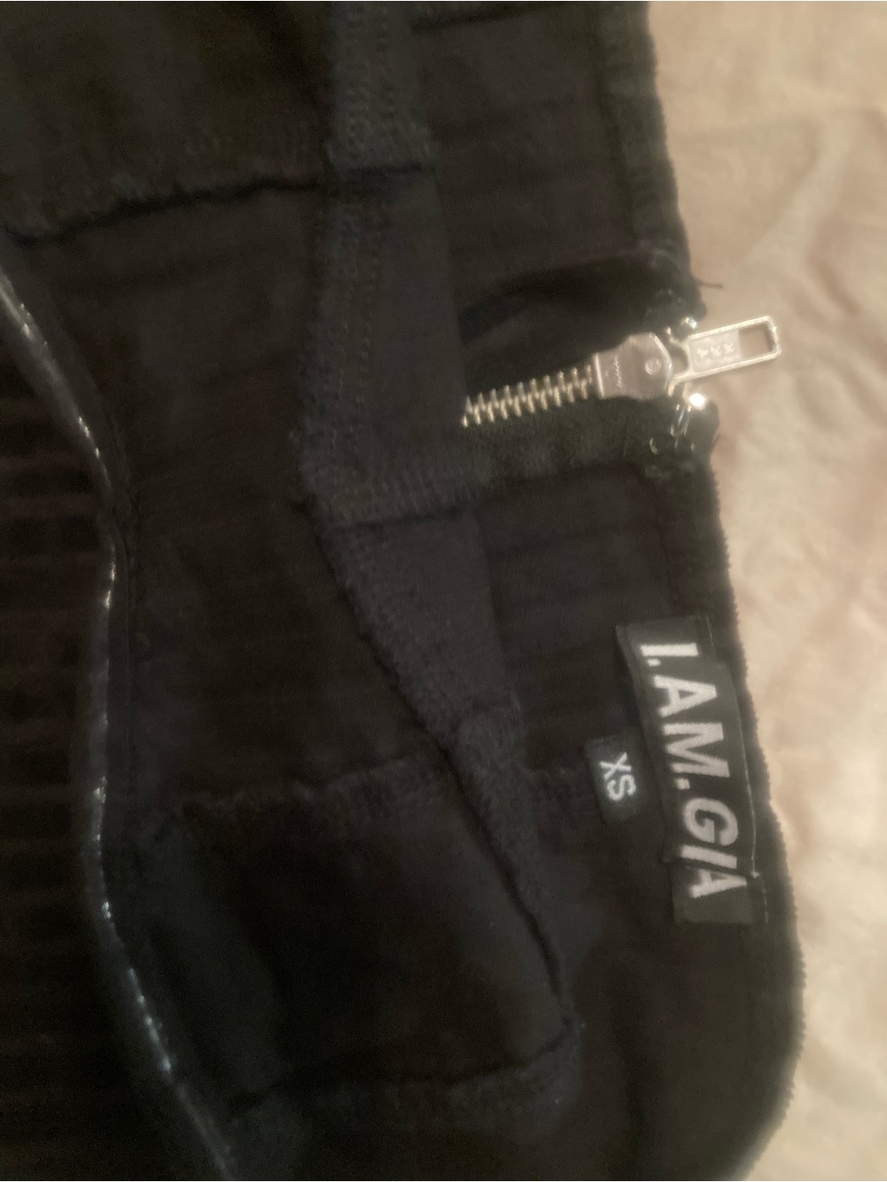 I.AM.GIA Black Corduroy Crop Top with Silver Zipper